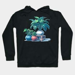 Pastel Houseplant Collection - Blue Border - Potted Plants Hoodie